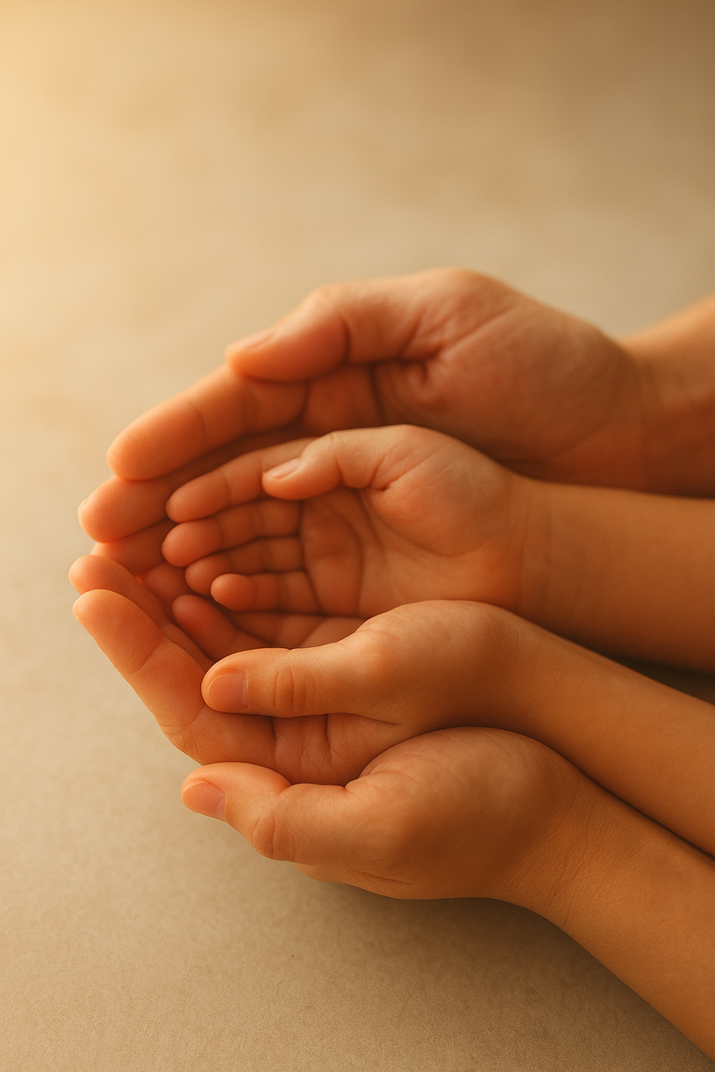 Manos de un adulto sosteniendo con cuidado la mano de un niño